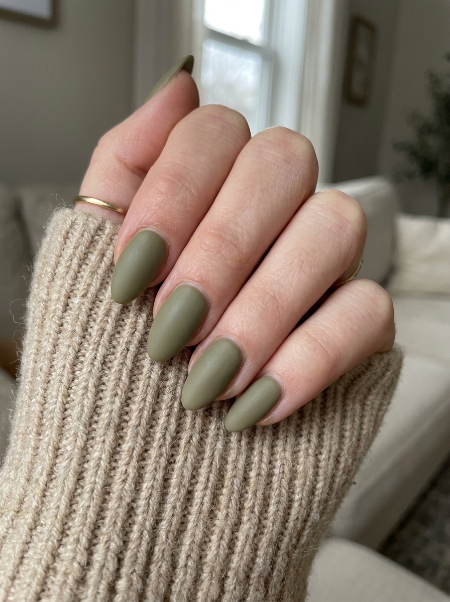 Matte Olive Nails als Herbst Nägel Inspiration 2026